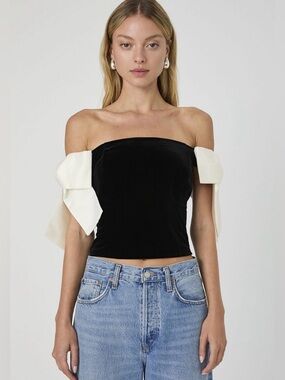 FRENCH CONNECTION Women's Carey Velvet Bow-Sleeve Top SIZE: XS